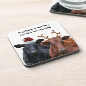 Kerstfeestkoeien in Santa Hat en Antlers Bier Onderzetter (Linkerzijde)