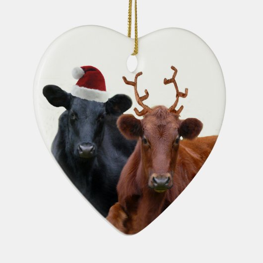 Kerstfeestkoeien in Santa Hat en Antlers Keramisch Ornament (Rechts)