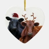 Kerstfeestkoeien in Santa Hat en Antlers Keramisch Ornament (Voorkant)
