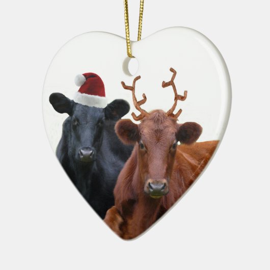 Kerstfeestkoeien in Santa Hat en Antlers Keramisch Ornament (Links)