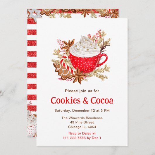 Kerstfeestkoekjes en cacao kaart (Voorkant / Achterkant)