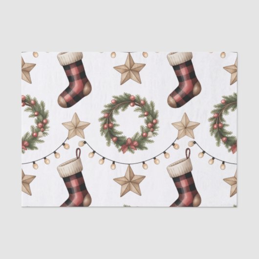 KERSTFEESTKRANSEN SOCKEN LICHTEN STERREN TISSUEPAPIER (Voorkant)