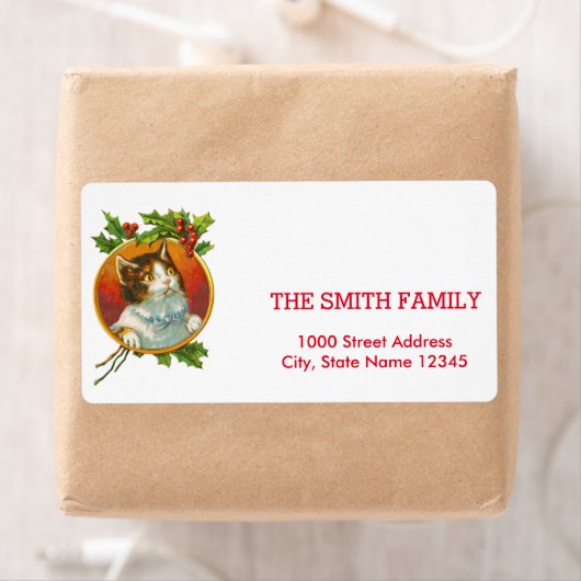 kerstfeestlabel met witte kat etiket (Insitu)