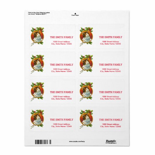 kerstfeestlabel met witte kat etiket (Full Sheet)