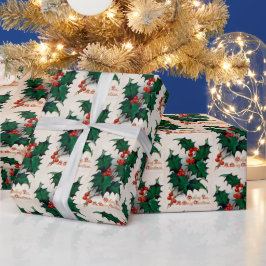  kerstfeestomslag Holly Berry Cadeaupapier