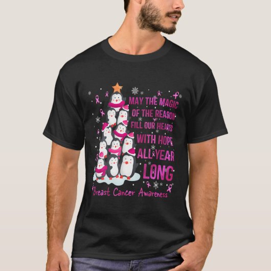 Kerstfeestpinguïns met borstkanker t-shirt (Voorkant)