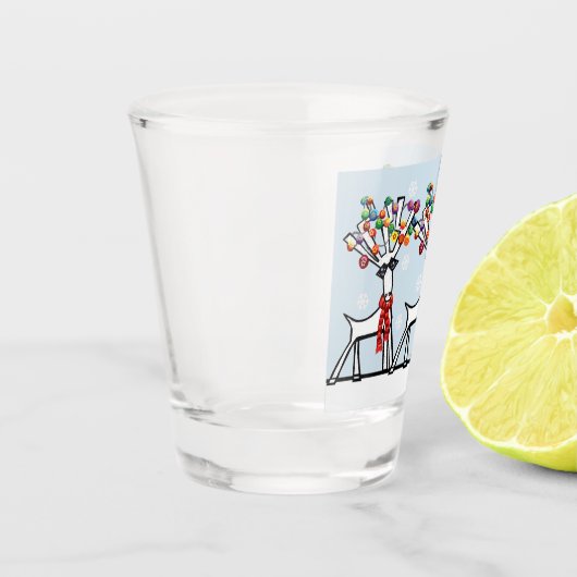 kerstfeestrendieren met sneeuwvlokken shot glas (Links)