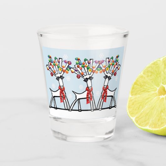 kerstfeestrendieren met sneeuwvlokken shot glas (Voorkant)