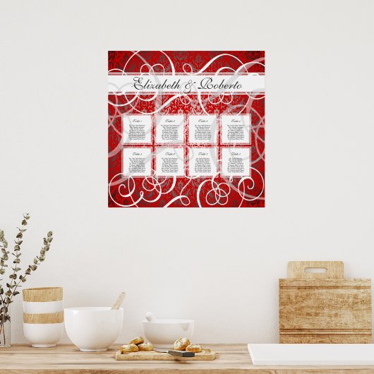 Kerstfeestrode cirkels 8 Tafelzitje Poster (Keuken)