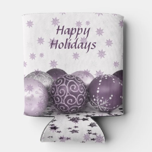 kerstfeestroze Paarse Ornamenten Snowflakes Blikjeskoeler (Achterkant)