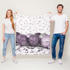 kerstfeestroze Paarse Ornamenten Snowflakes Fleece Deken