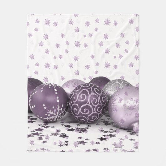kerstfeestroze Paarse Ornamenten Snowflakes Fleece Deken (Voorkant)