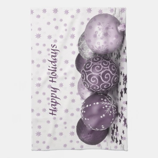 kerstfeestroze Paarse Ornamenten Snowflakes Theedoek (Verticaal)