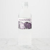 kerstfeestroze Paarse Ornamenten Snowflakes Waterfles Etiket (Voorkant)