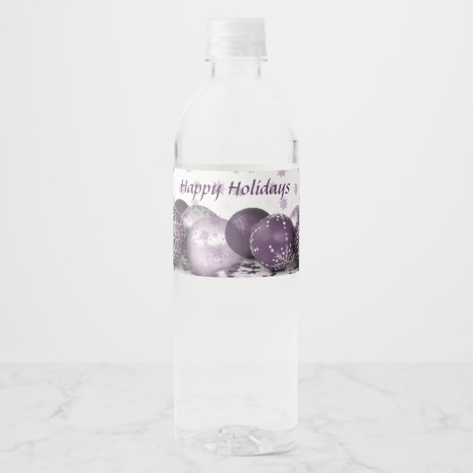 kerstfeestroze Paarse Ornamenten Snowflakes Waterfles Etiket (Voorkant)