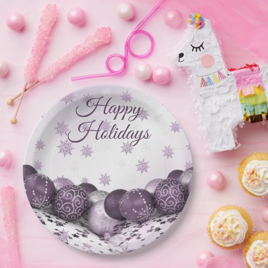 kerstfeestroze Paarse sierschilfers Papieren Bordje (Feest)