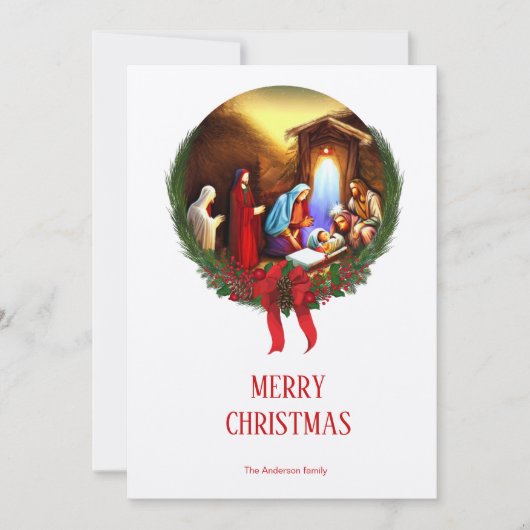 kerstfeestscène, Heilige Kerstmis Feestdagenkaart (Voorkant)