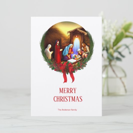 kerstfeestscène, Heilige Kerstmis Feestdagenkaart (Staand voorkant)