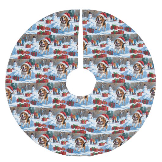 Kerstfeestsneeuwsfeer met Beagle Kerstboom Rok (Voorkant)