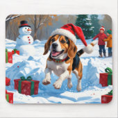 Kerstfeestsneeuwsfeer met Beagle Muismat (Voorkant)