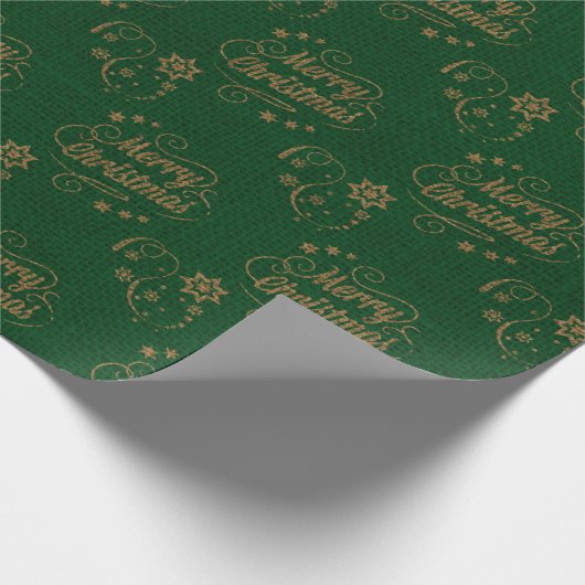  kerstfeeststerren met groen script cadeaupapier (Hoek)