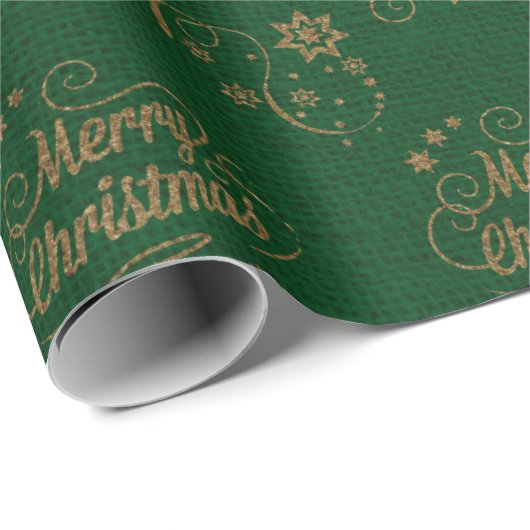 kerstfeeststerren met groen script cadeaupapier (Rol Hoek)