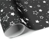 Kerstfeeststerren sneeuwwit zwart patroon cadeaupapier (Rol Hoek)