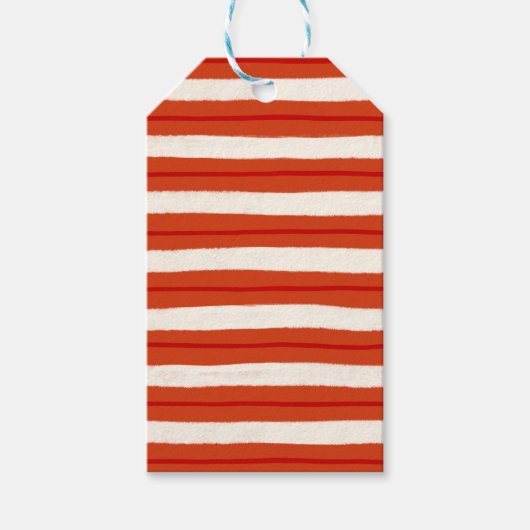 Kerstfeeststrepen, getextureerd in rood en wit cadeaulabel (Voorkant)