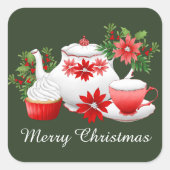 kerstfeestthee toevoegen bericht vierkante sticker (Voorkant)