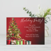 kerstfeestuitnodiging met bomen en cadeautjes kaart (Staand voorkant)