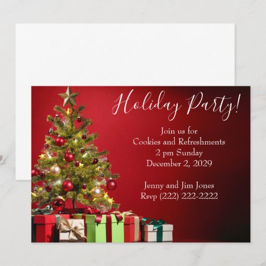 kerstfeestuitnodiging met bomen en cadeautjes kaart (Voorkant / Achterkant)