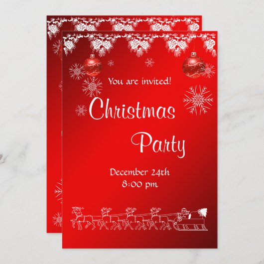 kerstfeestuitnodiging rood kaart (Voorkant / Achterkant)