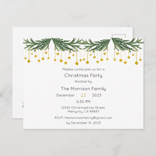 Kerstfeestuitnodiging, Xmas nodigen Briefkaart uit (Voorkant / Achterkant)