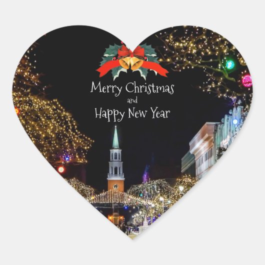 Kerstfeestvieren, felle lichten en blaasjes hart sticker (Voorkant)