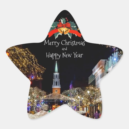 kerstfeestvieren, felle lichten en bubbels, ster sticker (Voorkant)