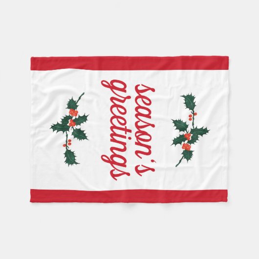 kerstfeestvieren Holly Berries Seizoensgroeten Fleece Deken (Voorkant (Horizontaal))