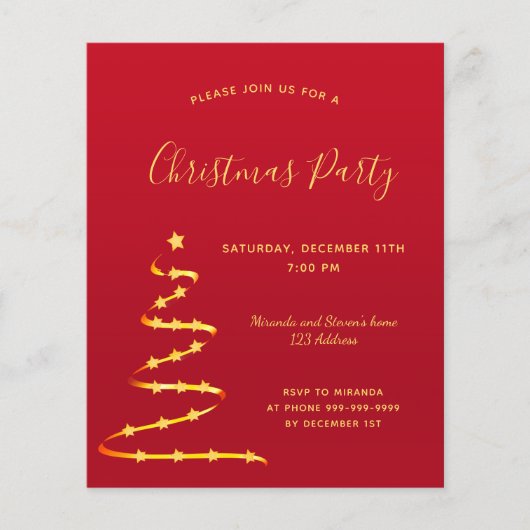 Kerstfeestviering uitnodiging in rood goud modern  (Voorkant)