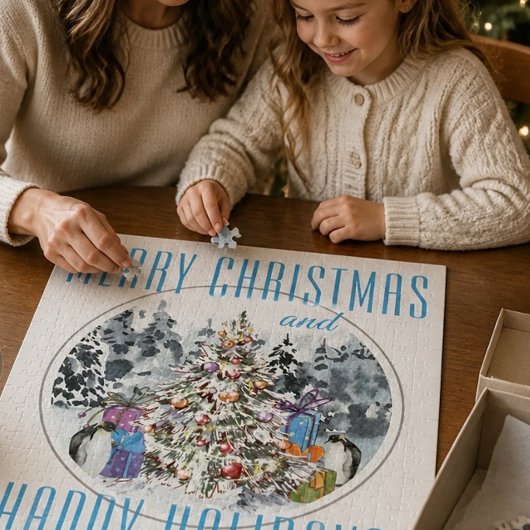 Kerstfeestviering van pinguïns 40x50cm legpuzzel