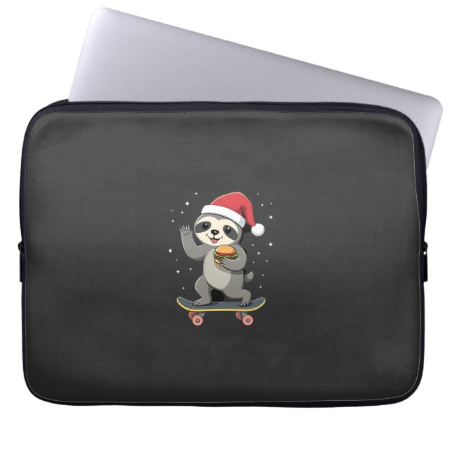 KERSTFENAAR Grappige Kerst Skateboard Luiaard ( Laptop Sleeve (Voorkant)