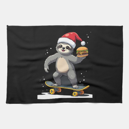 KERSTFENAAR Grappige Kerst Skateboard Luiaard ( Theedoek (Horizontaal)