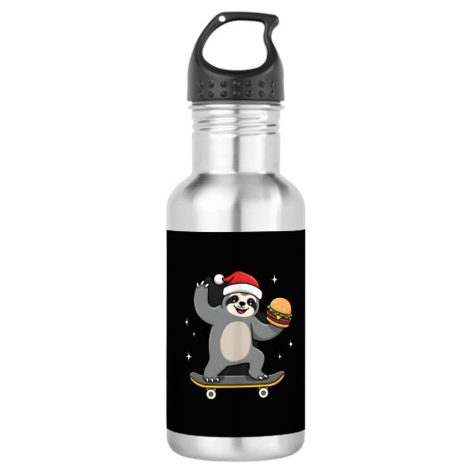 KERSTFENAAR Grappige Kerst Skateboard Luiaard ( Waterfles (Voorkant)