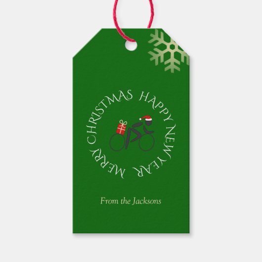 Kerstfietstekst groen cadeaulabel (Voorkant)