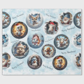Kerstfiguren 3D Sneeuw Wereldbollen Wrapping Paper Cadeaupapier (Vlak)