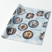 Kerstfiguren 3D Sneeuw Wereldbollen Wrapping Paper Cadeaupapier (Uitgerold)
