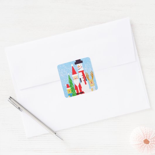 kerstfiguren vierkante sticker (Envelop)