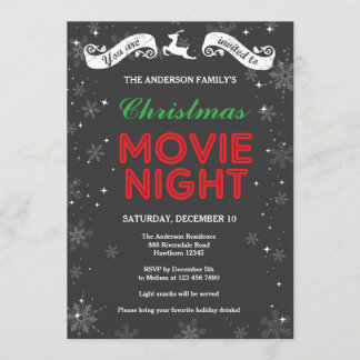 Kerstfilm, avond uitnodiging, kerstfilm kaart