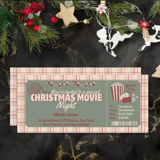 Kerstfilm avond uitnodiging ticket voucher