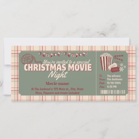 Kerstfilm avond uitnodiging ticket voucher (Voorkant)