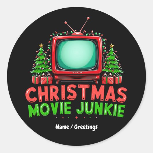 Kerstfilm Junkie Retro Vakantie Funny Matchi Ronde Sticker (Voorkant)