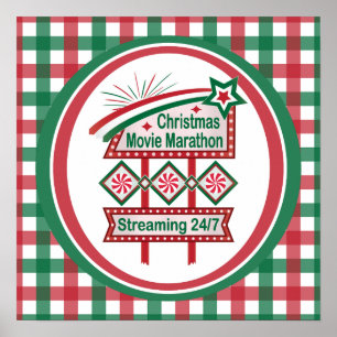 Kerstfilm Marathon Retro Marquee Feestelijk Poster
